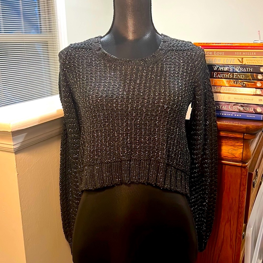 GUESS NBW silver metallic and black cropped sweater